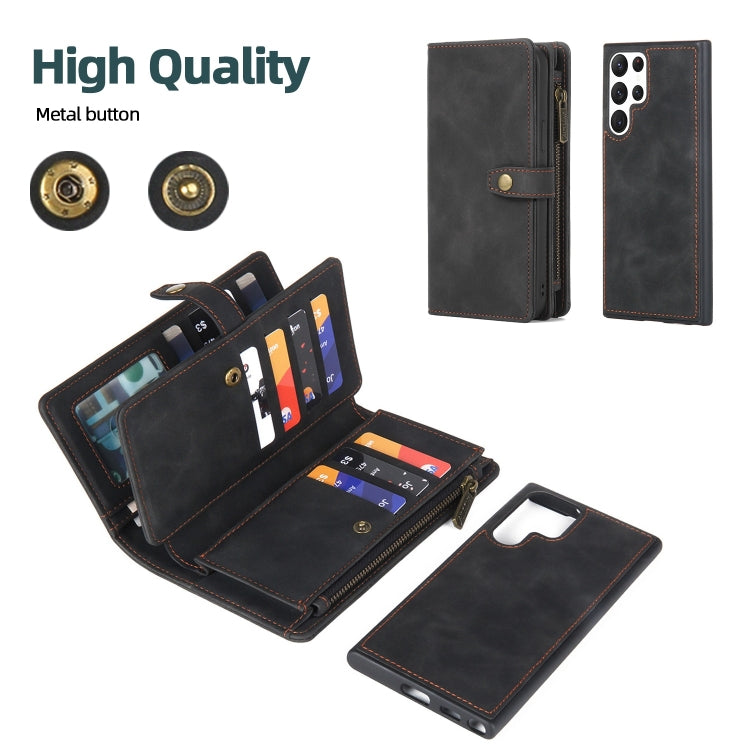 For Samsung Galaxy S22 Ultra 5G Zipper Wallet Detachable MagSafe Leather Phone Case(Black)