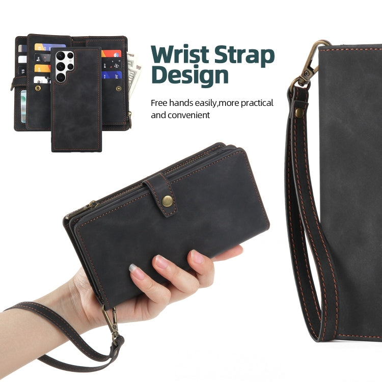 For Samsung Galaxy S22 Ultra 5G Zipper Wallet Detachable MagSafe Leather Phone Case(Black)