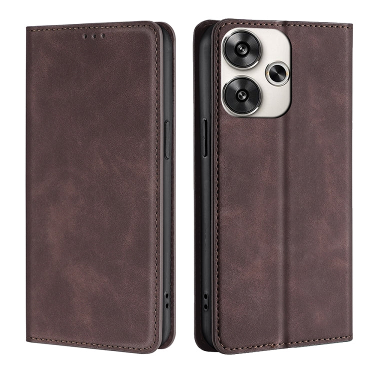 For Xiaomi Redmi Turbo 3 5G Skin Feel Magnetic Leather Phone Case(Dark Brown)