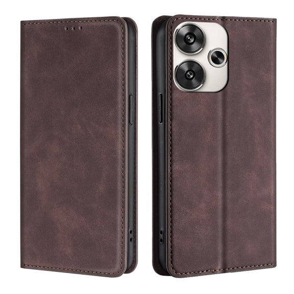 For Xiaomi Redmi Turbo 3 5G Skin Feel Magnetic Leather Phone Case(Dark Brown)