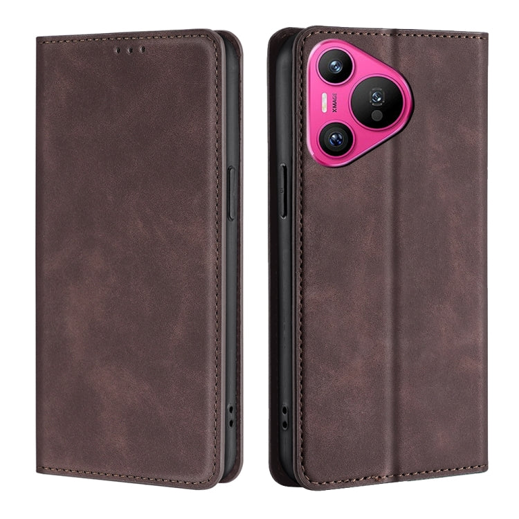 For Huawei Pura 70 Skin Feel Magnetic Leather Phone Case(Dark Brown)