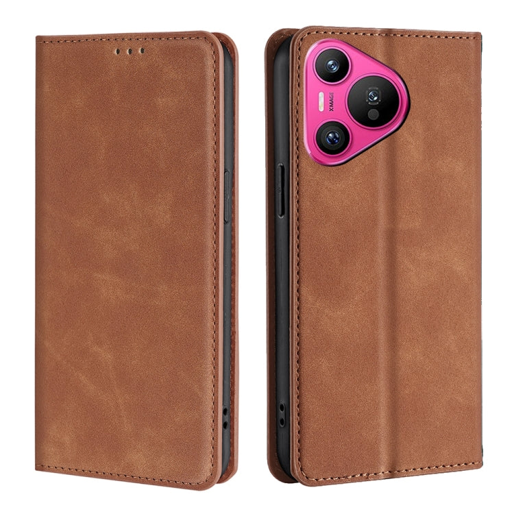 For Huawei Pura 70 Skin Feel Magnetic Leather Phone Case(Light Brown)