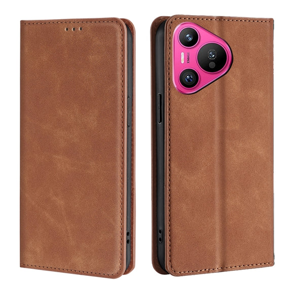 For Huawei Pura 70 Skin Feel Magnetic Leather Phone Case(Light Brown)