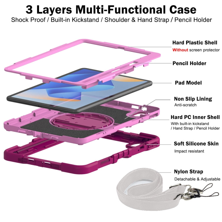 For Huawei MatePad 11 2023 360 Degree Rotation PC Contrast Silicone Tablet Case(Rose Red + Pink)