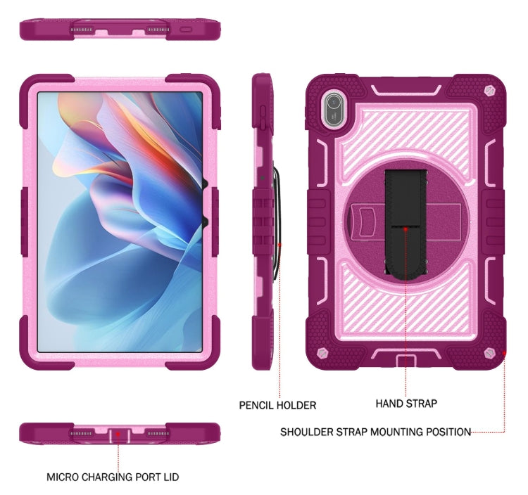 For Huawei MatePad SE 11 360 Degree Rotation PC Contrast Silicone Tablet Case(Rose Red + Pink)