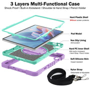 For Huawei MatePad SE 11 360 Degree Rotation PC Contrast Silicone Tablet Case(Purple + Mint Green)
