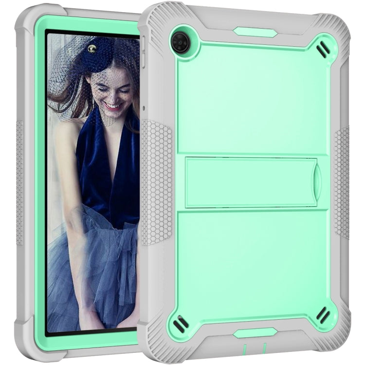 For TCL Tab 10 5G Shockproof Silicone Hybrid PC Tablet Case with Holder(Mint Green + Grey)