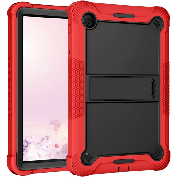 For TCL Tab 10 5G Shockproof Silicone Hybrid PC Tablet Case with Holder(Black + Red)