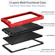 For TCL Tab 10 5G Shockproof Silicone Hybrid PC Tablet Case with Holder(Black + Red)