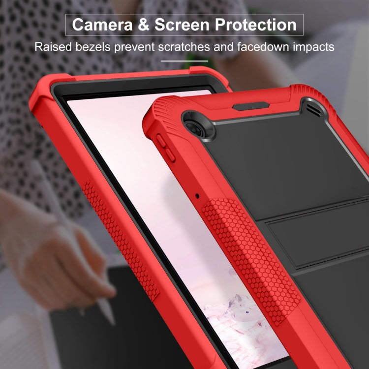 For TCL Tab 10 5G Shockproof Silicone Hybrid PC Tablet Case with Holder(Black + Red)