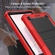 For TCL Tab 10 5G Shockproof Silicone Hybrid PC Tablet Case with Holder(Black + Red)