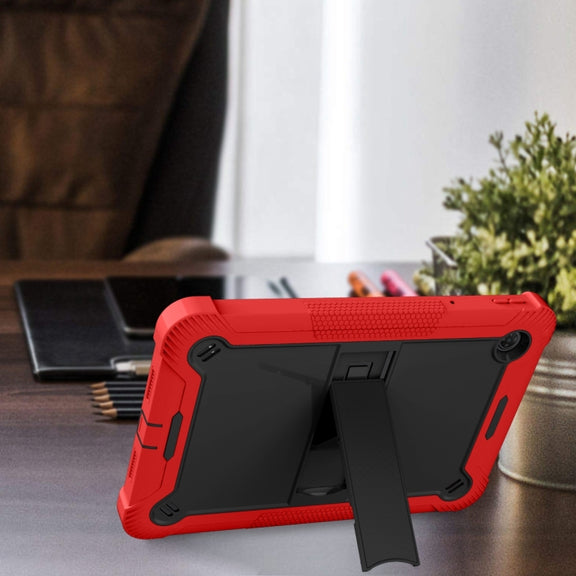 For TCL Tab 10 5G Shockproof Silicone Hybrid PC Tablet Case with Holder(Black + Red)