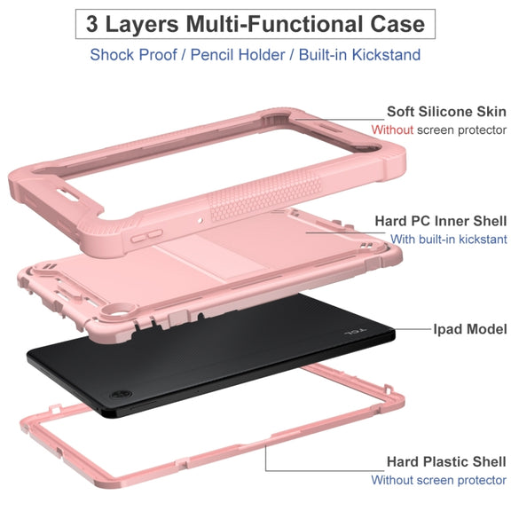 For TCL Tab 10 5G Shockproof Silicone Hybrid PC Tablet Case with Holder(Rose Gold)