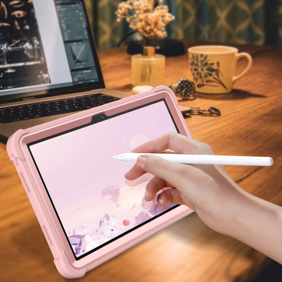 For TCL Tab 10 5G Shockproof Silicone Hybrid PC Tablet Case with Holder(Rose Gold)