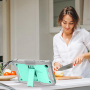 For TCL Tab 8 LE Shockproof Silicone Hybrid PC Tablet Case with Holder(Mint Green + Grey)