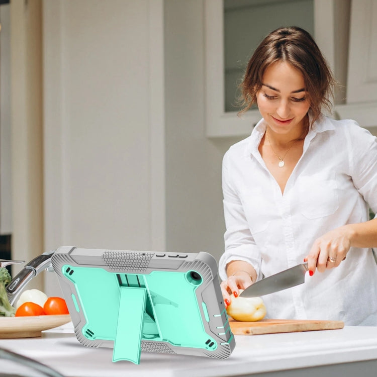 For TCL Tab 8 LE Shockproof Silicone Hybrid PC Tablet Case with Holder(Mint Green + Grey)
