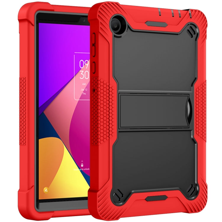 For TCL Tab 8 LE Shockproof Silicone Hybrid PC Tablet Case with Holder(Black + Red)