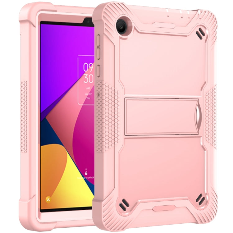 For TCL Tab 8 LE Shockproof Silicone Hybrid PC Tablet Case with Holder(Rose Gold)
