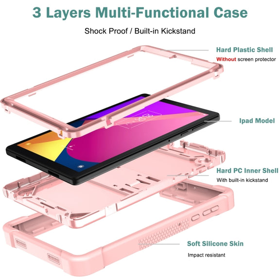 For TCL Tab 8 LE Shockproof Silicone Hybrid PC Tablet Case with Holder(Rose Gold)