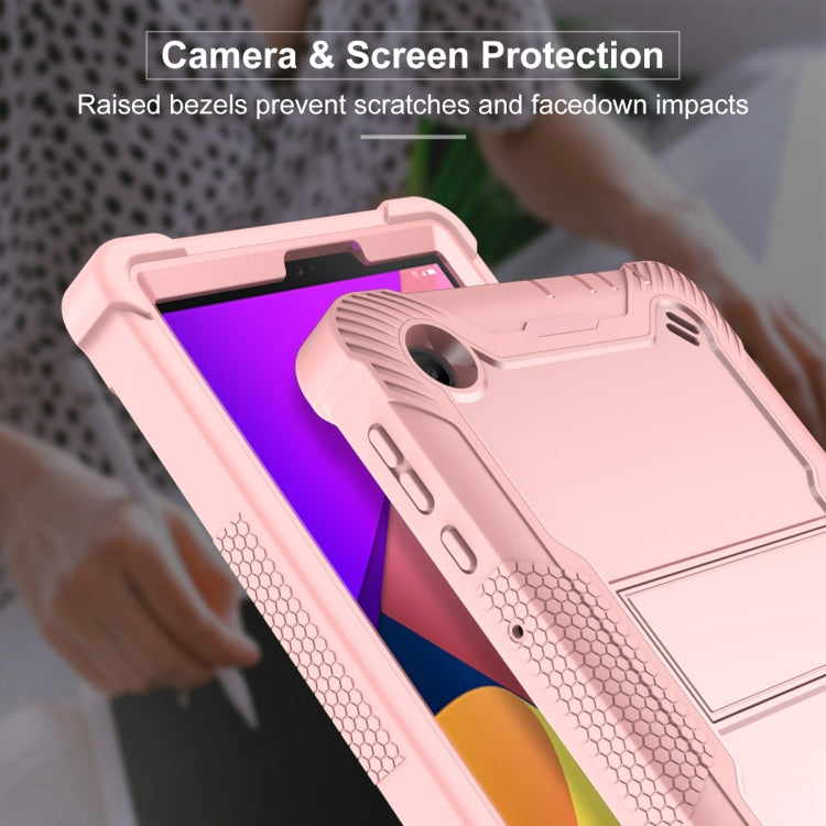 For TCL Tab 8 LE Shockproof Silicone Hybrid PC Tablet Case with Holder(Rose Gold)