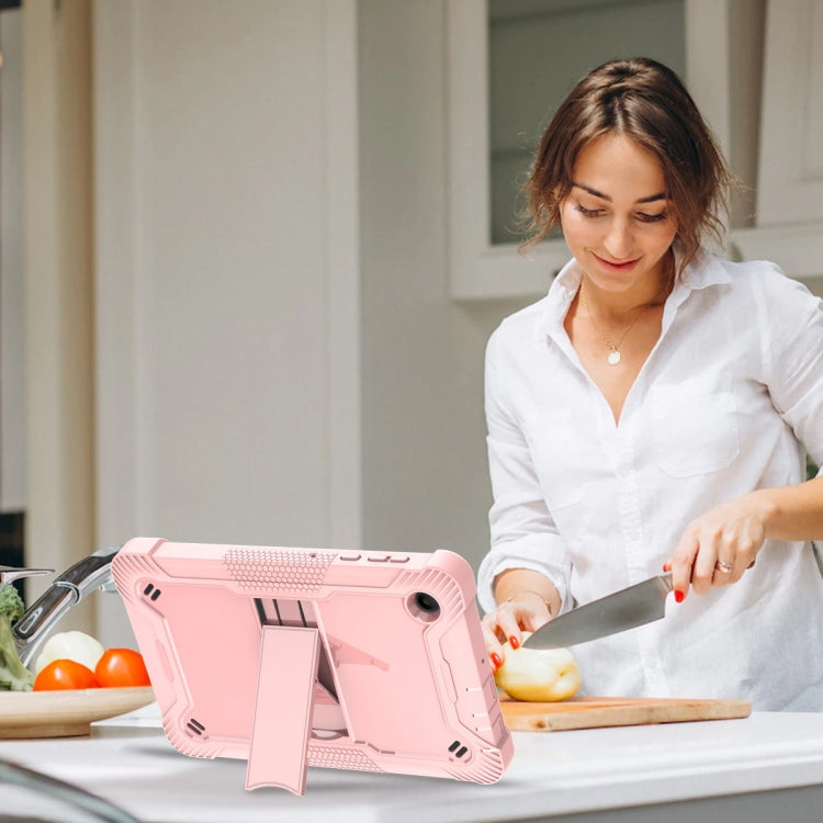 For TCL Tab 8 LE Shockproof Silicone Hybrid PC Tablet Case with Holder(Rose Gold)