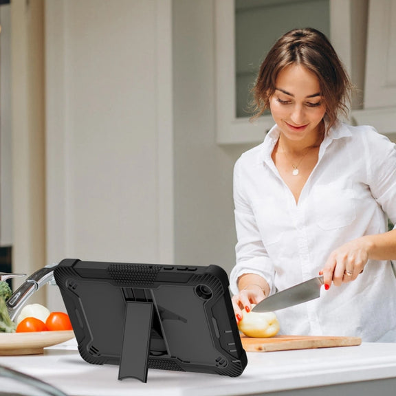 For TCL Tab 8 LE Shockproof Silicone Hybrid PC Tablet Case with Holder(Black)
