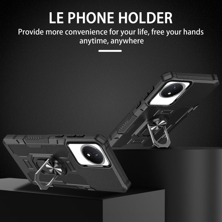 For vivo Y02 Ring Holder Armor Hybrid Phone Case(Black)