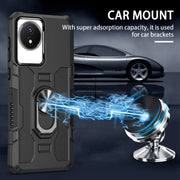 For vivo Y02 Ring Holder Armor Hybrid Phone Case(Black)