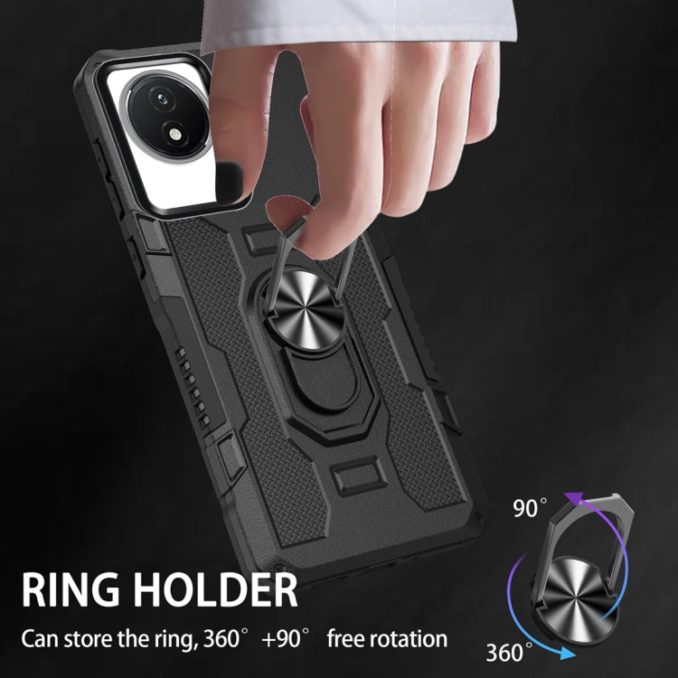 For vivo Y02 Ring Holder Armor Hybrid Phone Case(Black)