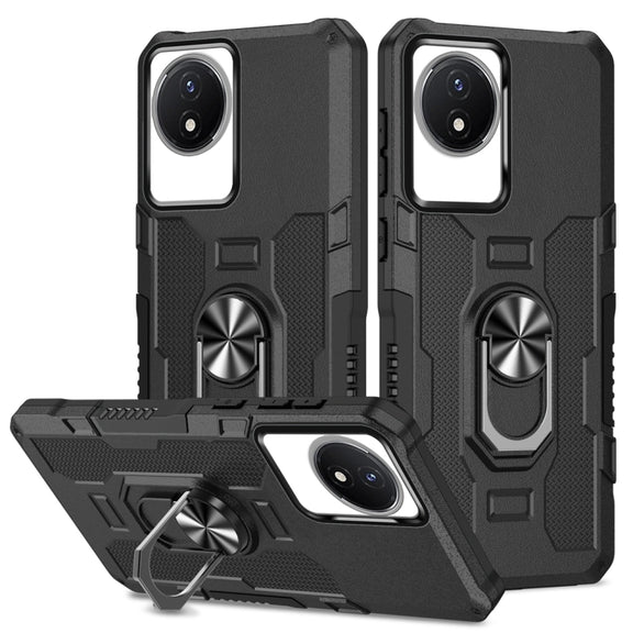 For vivo Y02 Ring Holder Armor Hybrid Phone Case(Black)