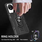 For vivo Y02 Ring Holder Armor Hybrid Phone Case(Black)