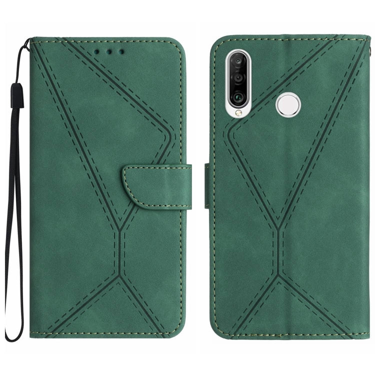 For Huawei P30 Lite/nova 4e Stitching Embossed Leather Phone Case(Green)