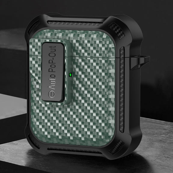 For AirPods 2 / 1 Alpha Carbon Fiber Wireless Bluetooth Earphone Protective Case(Green)