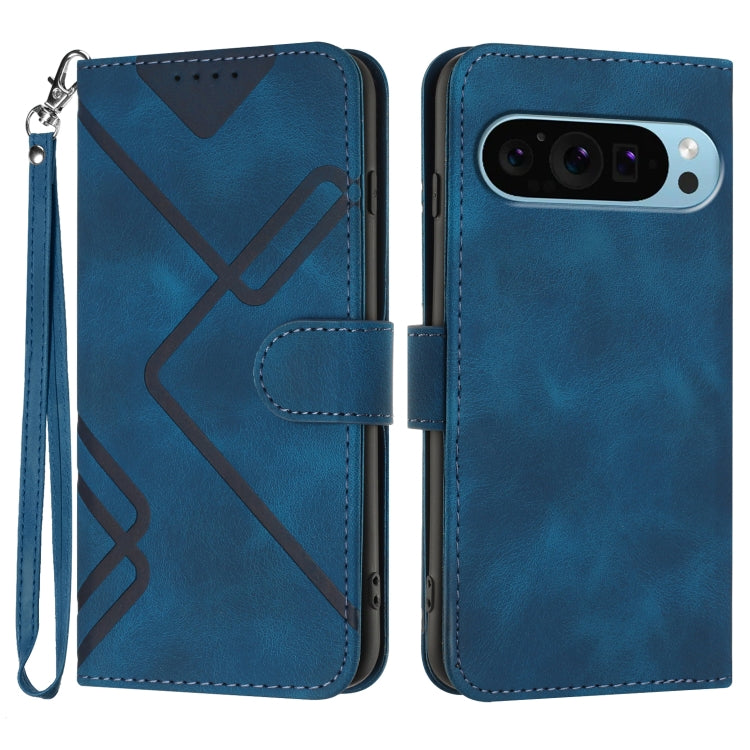 For Google Pixel 9 Pro Line Pattern Skin Feel Leather Phone Case(Royal Blue)
