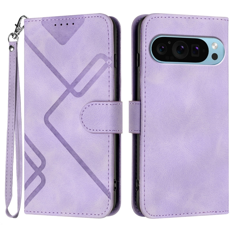 For Google Pixel 9 Line Pattern Skin Feel Leather Phone Case(Light Purple)
