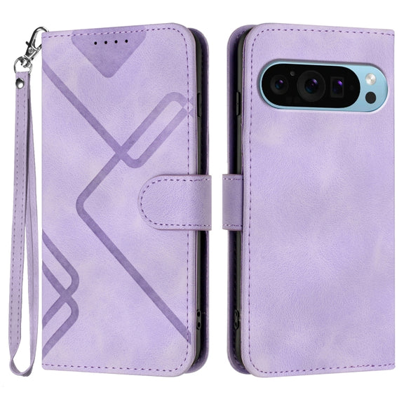 For Google Pixel 9 Line Pattern Skin Feel Leather Phone Case(Light Purple)