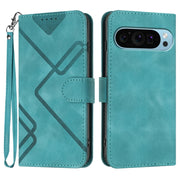 For Google Pixel 9 Line Pattern Skin Feel Leather Phone Case(Light Blue)