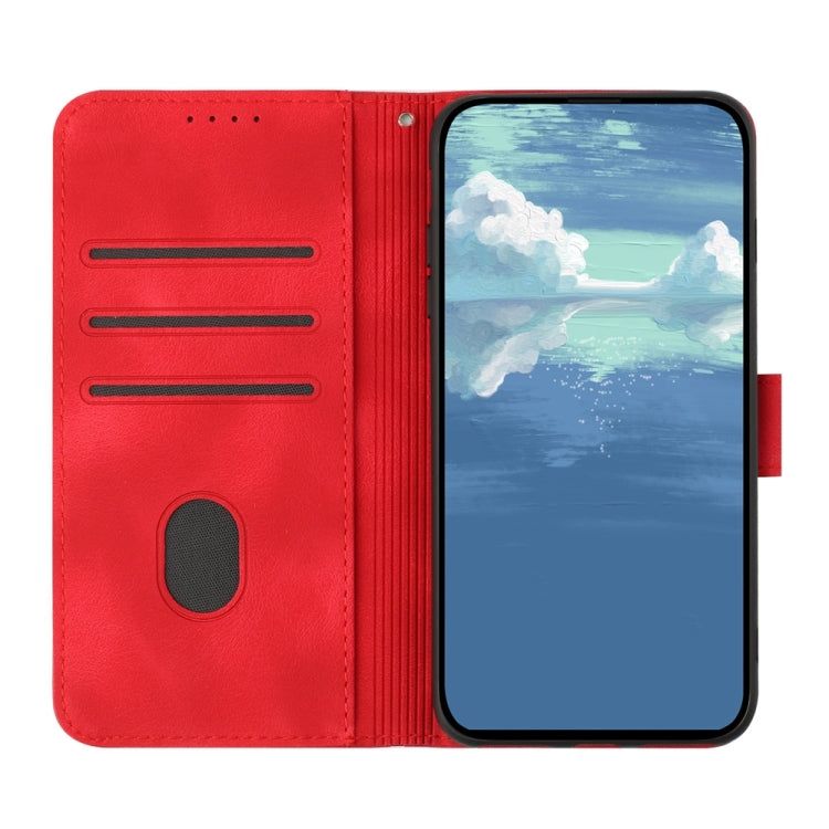 For iPhone 16 Pro Max Line Pattern Skin Feel Leather Phone Case(Red)