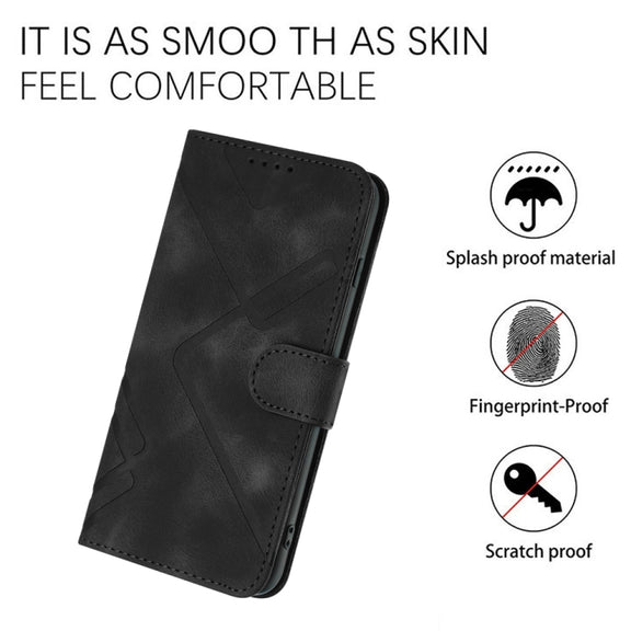 For iPhone 16 Pro Line Pattern Skin Feel Leather Phone Case(Black)