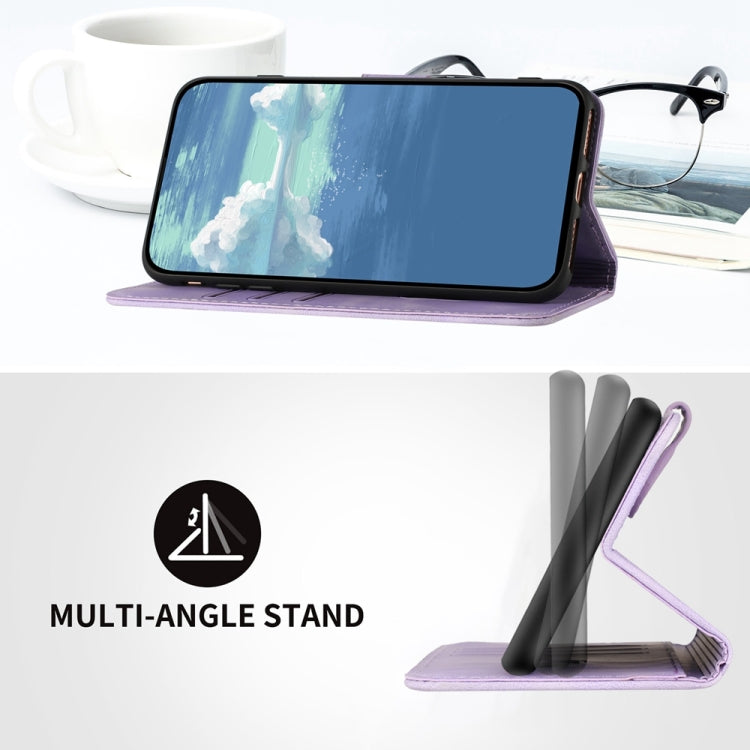 For iPhone 16 Line Pattern Skin Feel Leather Phone Case(Light Purple)