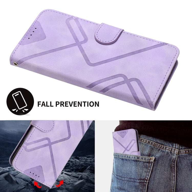 For iPhone 16 Line Pattern Skin Feel Leather Phone Case(Light Purple)