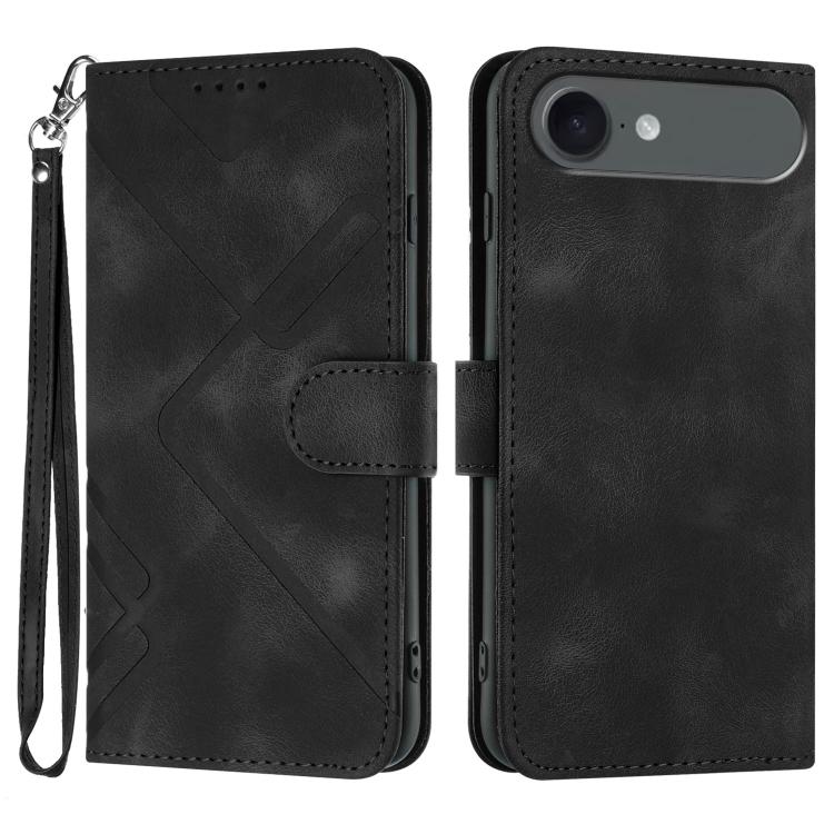 For iPhone 17 Air Line Pattern Skin Feel Leather Phone Case(Black)
