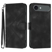 For iPhone 17 Air Line Pattern Skin Feel Leather Phone Case(Black)