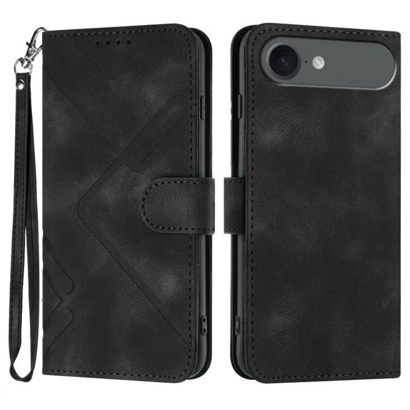 For iPhone 17 Air Line Pattern Skin Feel Leather Phone Case(Black)