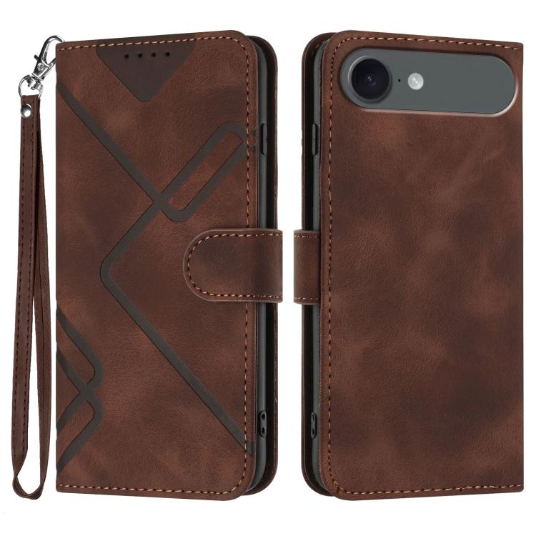 For iPhone 17 Air Line Pattern Skin Feel Leather Phone Case(Coffee)