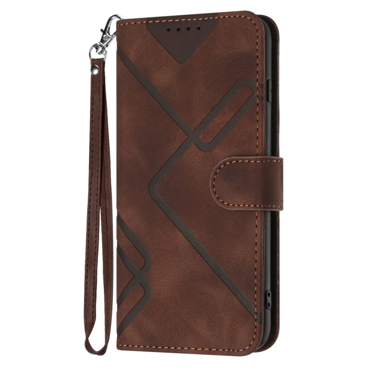 For iPhone 17 Line Pattern Skin Feel Leather Phone Case(Coffee)