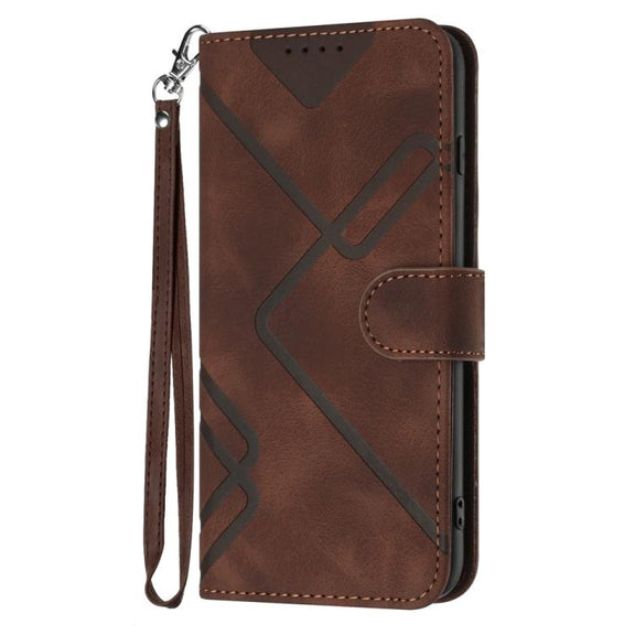 For iPhone 17 Line Pattern Skin Feel Leather Phone Case(Coffee)