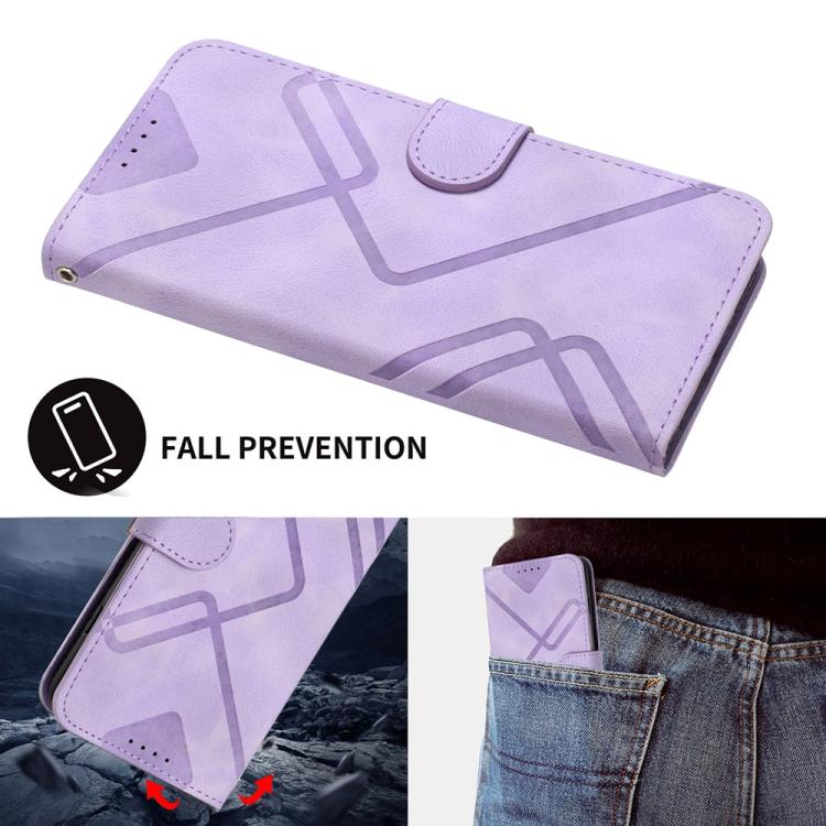 For iPhone 17 Line Pattern Skin Feel Leather Phone Case(Light Purple)