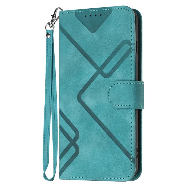 For iPhone 17 Line Pattern Skin Feel Leather Phone Case(Light Blue)
