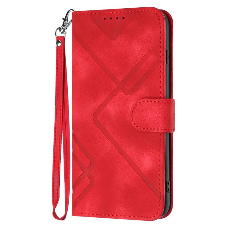 For iPhone 17 Pro Max Line Pattern Skin Feel Leather Phone Case(Red)